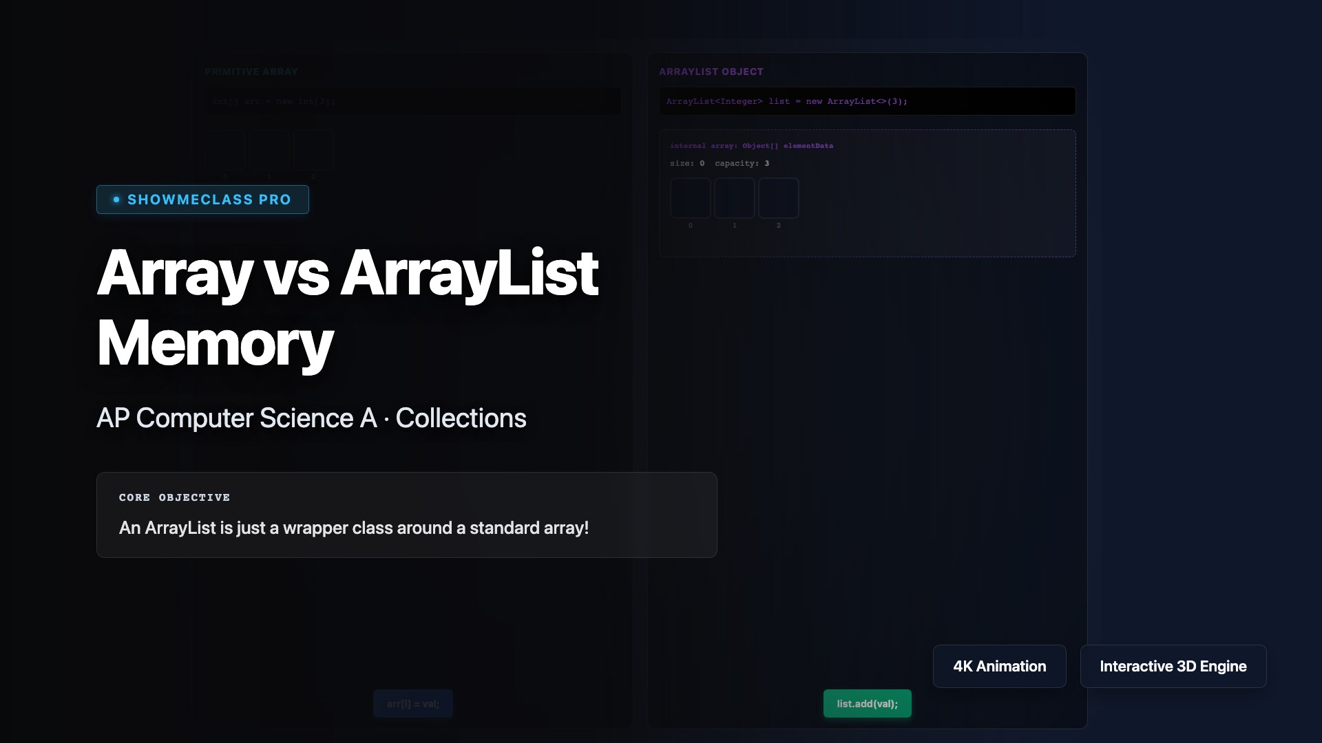 Array vs ArrayList Memory Resizing visualization thumbnail